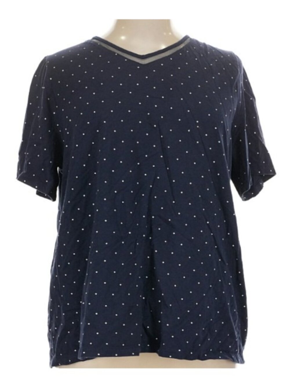 Catherines Suprema Collection Navy/White Polka Dot Short Sleeve Top-2X-NWT